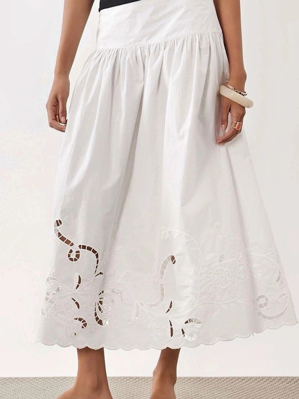 ginatricot Embroidered White Midi Skirt NWT